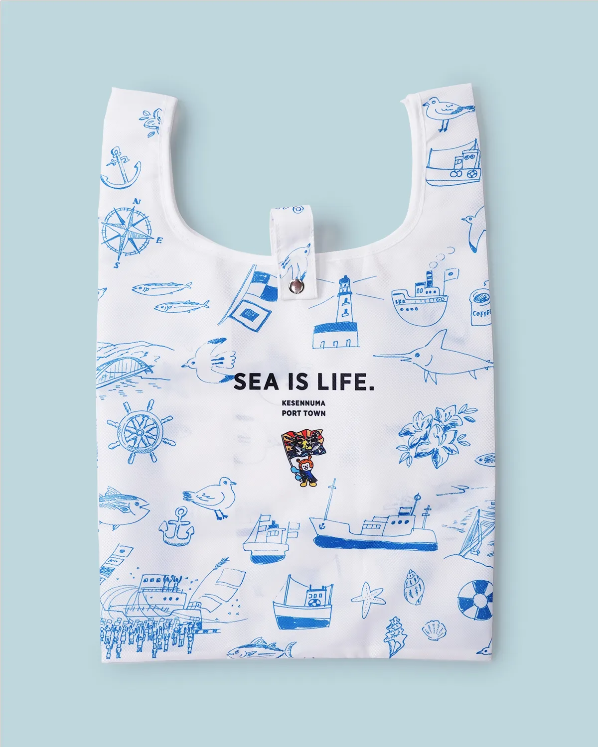 ポリエステルレジ袋型折りたたみフラップ付き_平置き正面