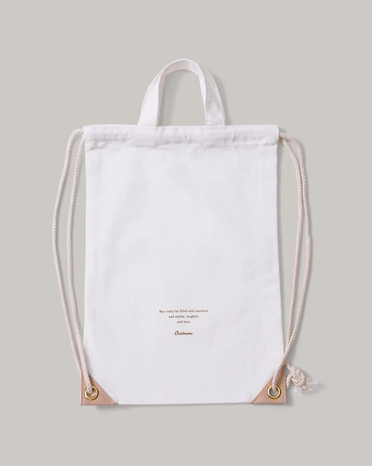 コットンリネン両紐ショルダーバッグ合皮補強_平置き正面