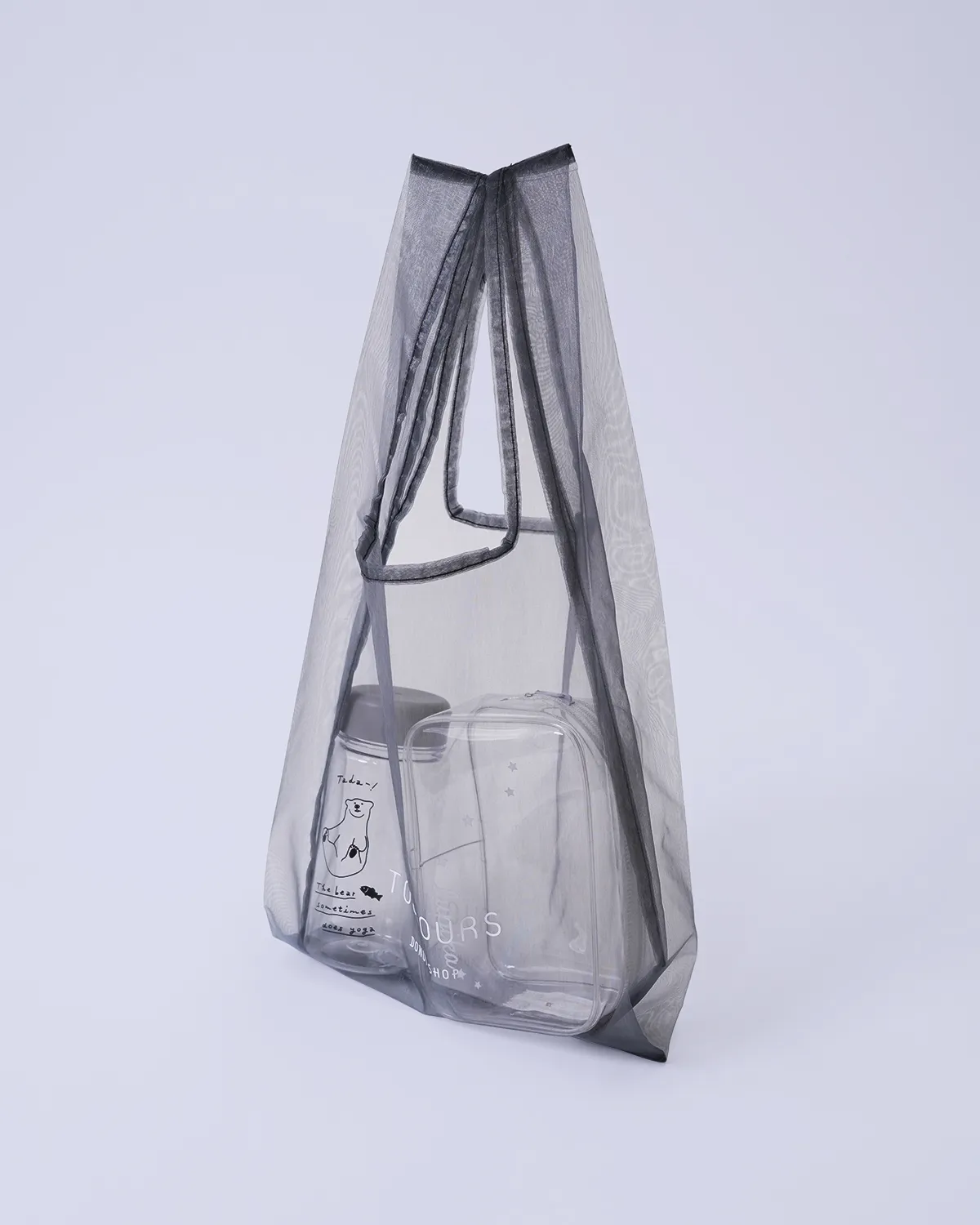 オーガンジーレジ袋型バッグ_水筒・クリアポーチ