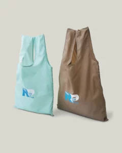 ポリエステルエコバッグくしゅくしゅ収納_RP_青緑・ベージュ_２セット斜め