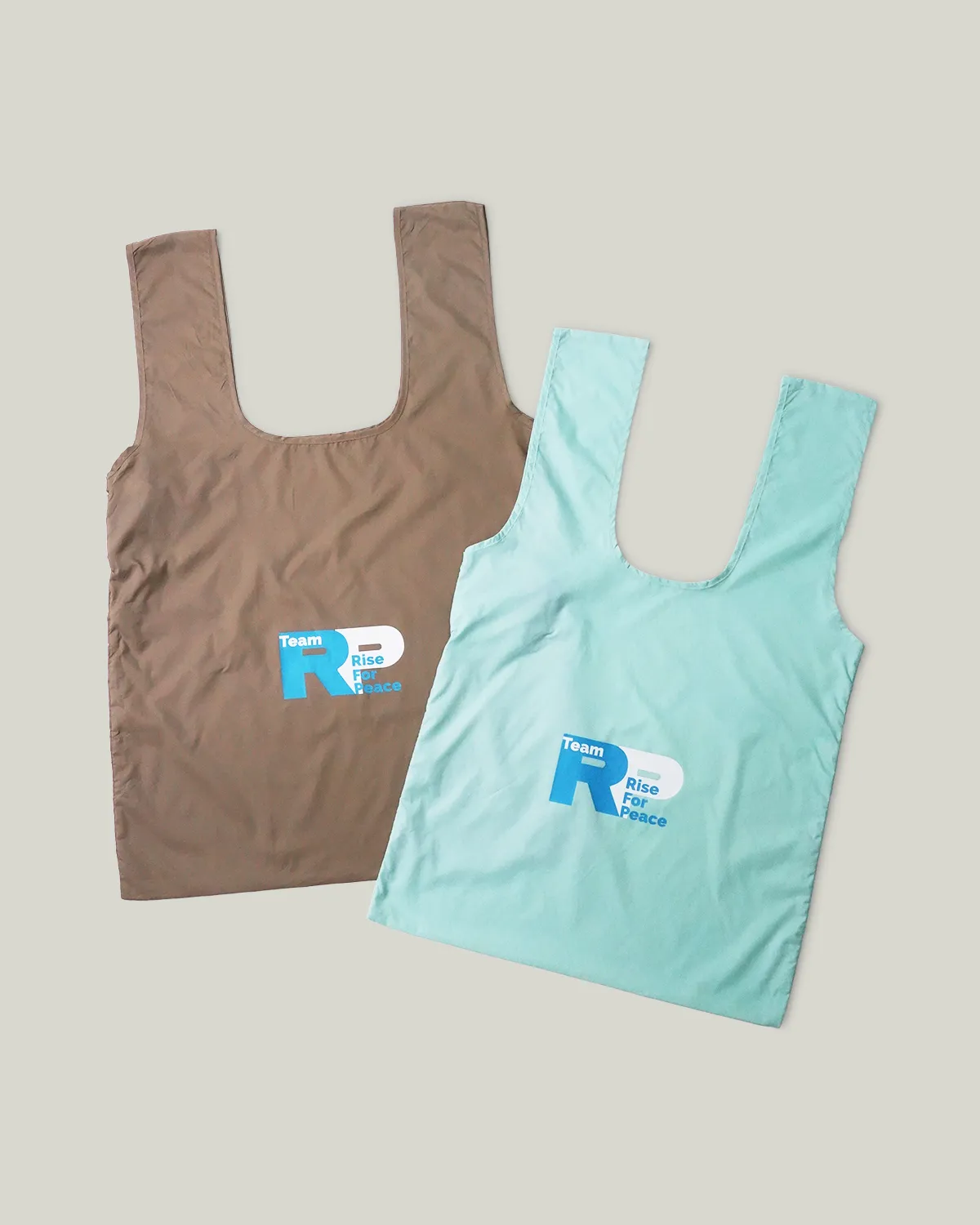 ポリエステルエコバッグくしゅくしゅ収納_RP_青緑・ベージュ_２セット平置き