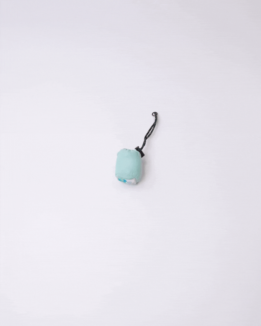 ポリエステルエコバッグくしゅくしゅ収納_RP_青緑・ベージュ_開く