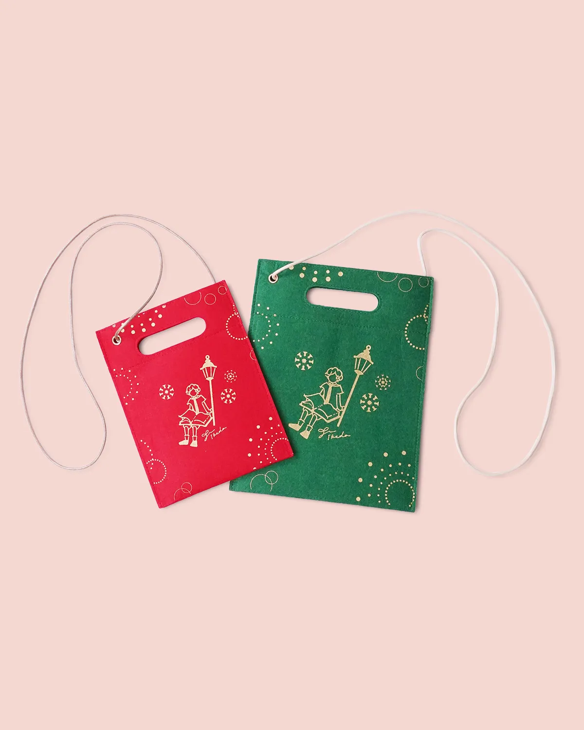 フェルト小判抜きバッグロー引き紐_大小_平置き２セット