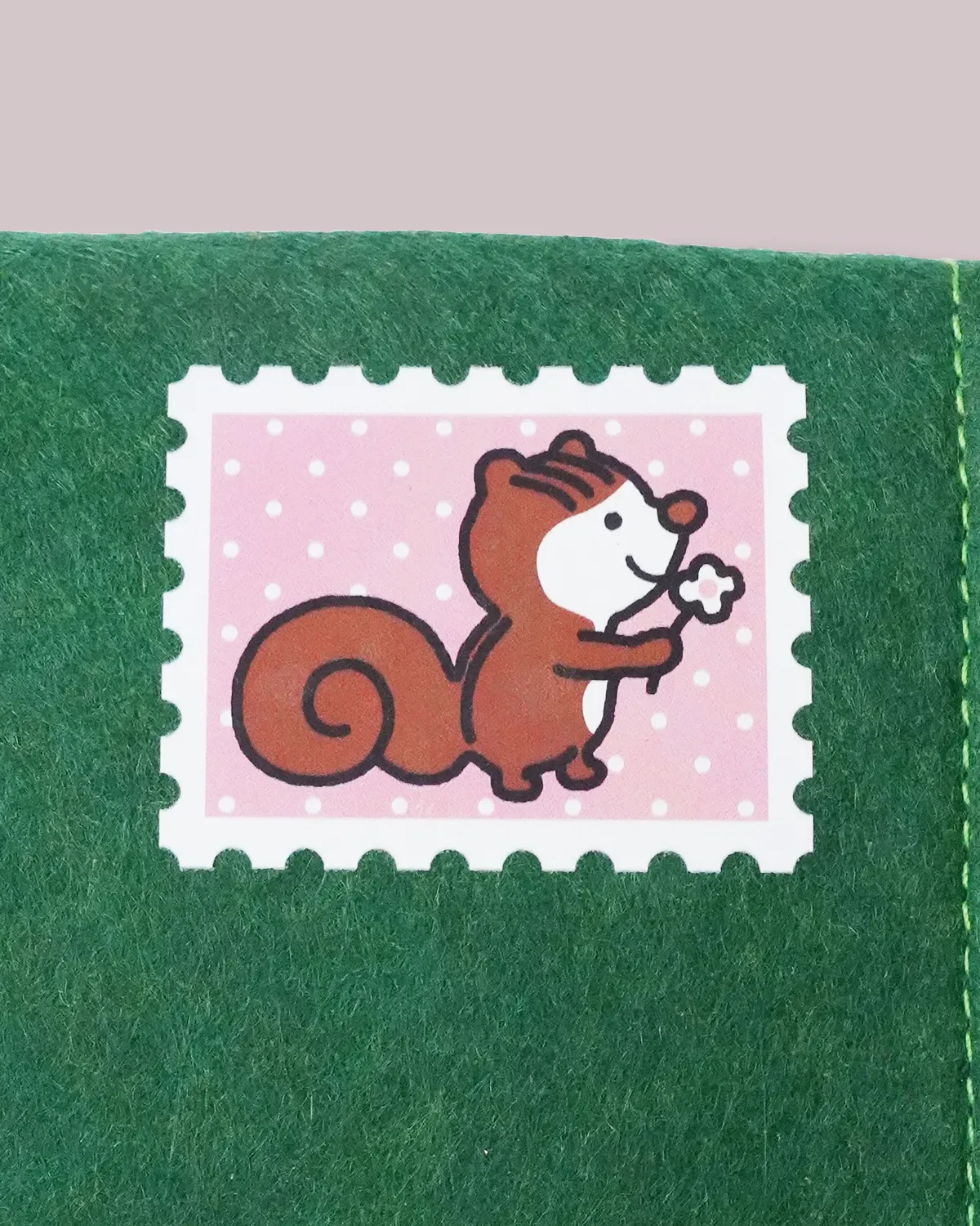 フェルト角底ポーチ_薄茶_緑_熱転写・りす